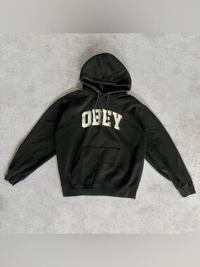 ★ Obey Hoodie - Black with Orange & Grey Embroidered Logo ★